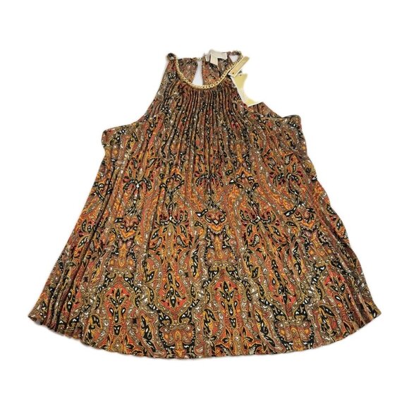 Michael Kors Women’s Blouse Size S Pleated Chain Sleeveless Brt Terracota (65) - Picture 3 of 10